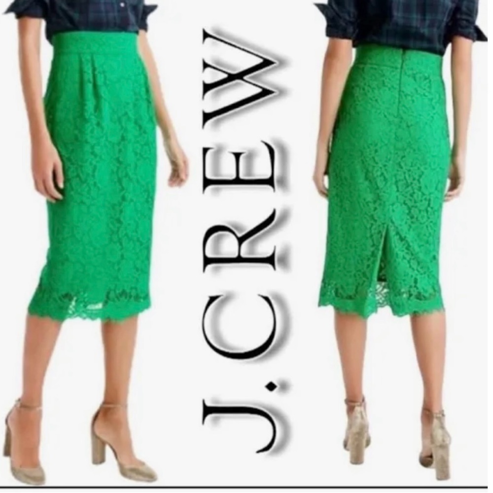 J. Crew NWT Green Lace Pencil Skirt size 0